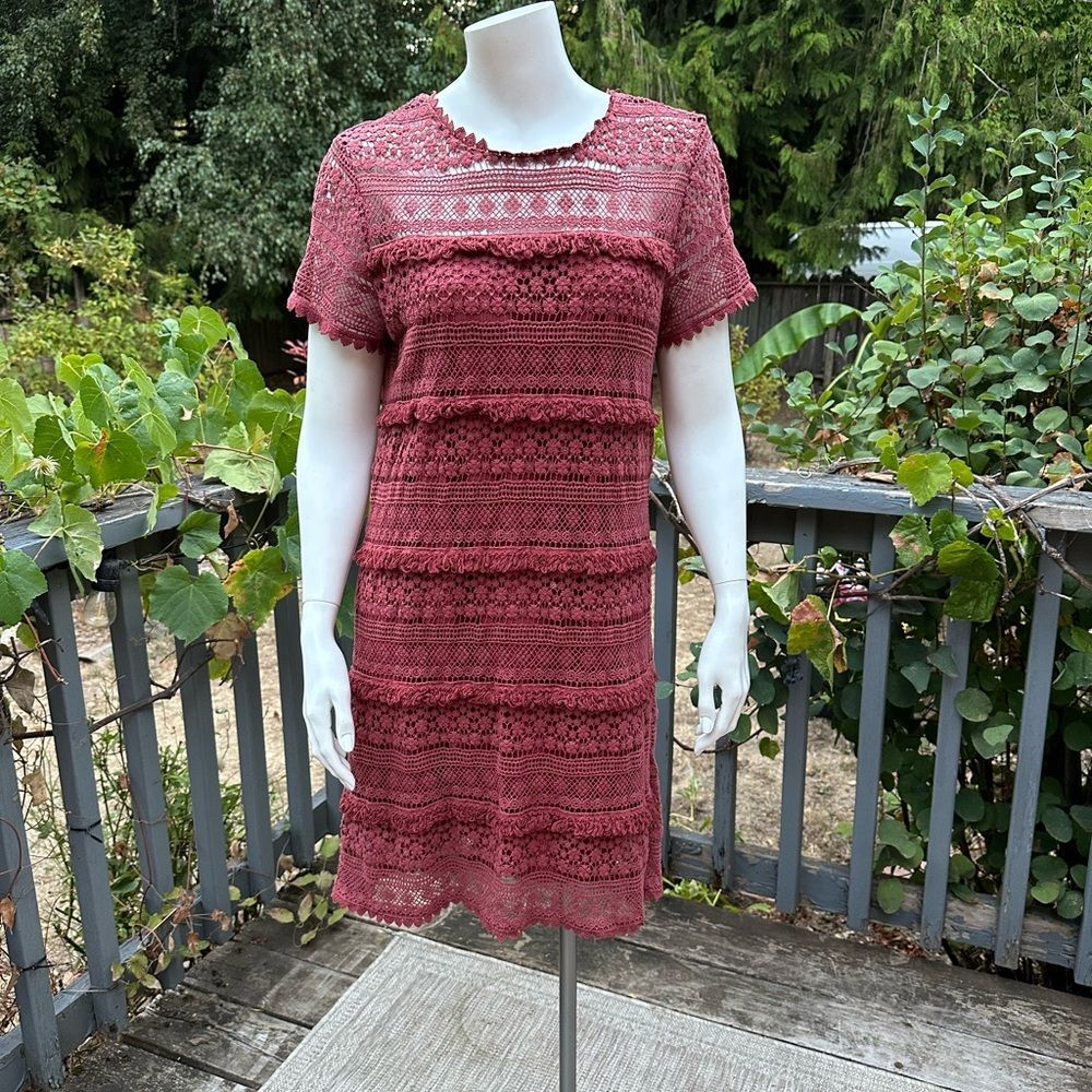 O2Sky Lace Mini Dress in Deep Burgandy • small • A-1746